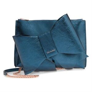 💕TED BAKER💕 Aliysa Bow Clutch or Mini Crossbody Mid Green Metallic NWT